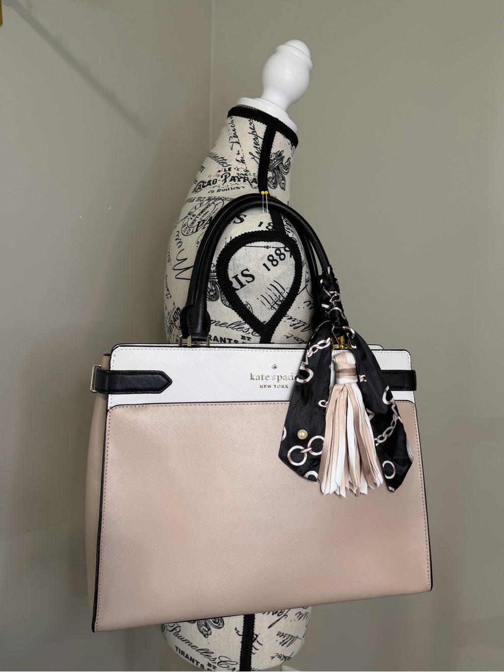 Kate Spade Large Leather Satchel in Blush, White & Black